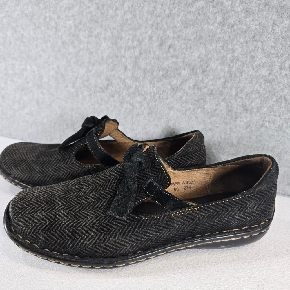 Born W4523 Herringbone Mary Jane Flats Black Grey Leather Suede Tie Womens 7 38